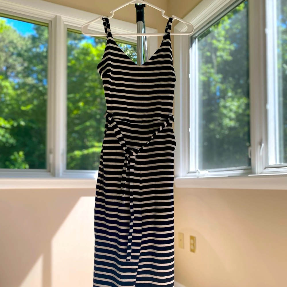 Monteau V-neck Wide Leg Romper with Tie Belt